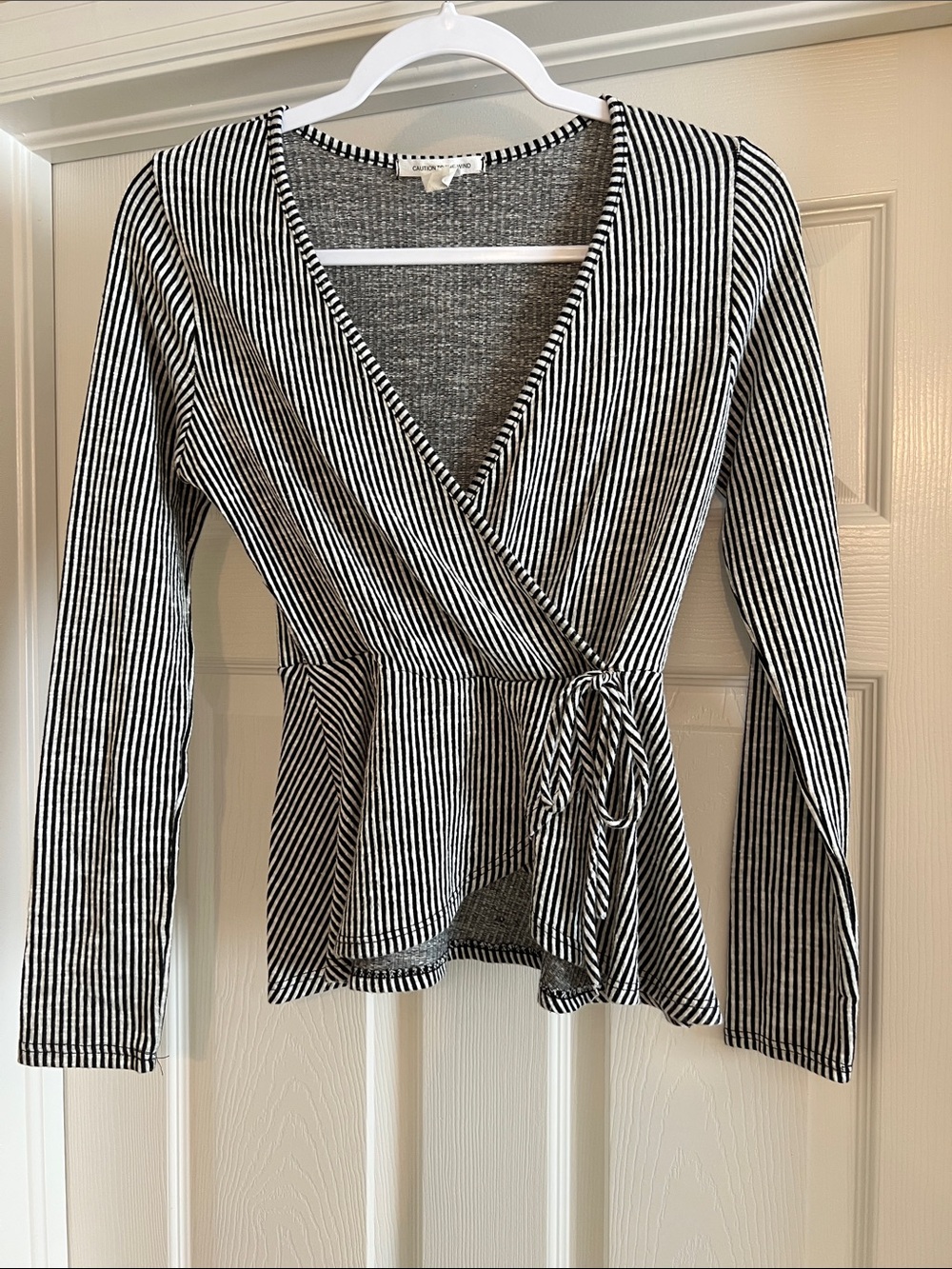 Caution To The Wind Black & White Striped Wrap Blouse